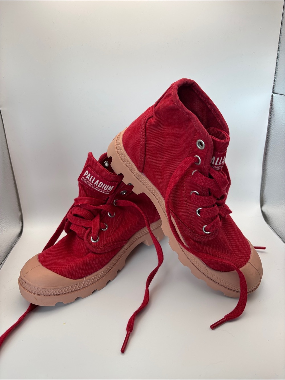 Palladium Red Canvas High-Top Sneakers with Blush Soles